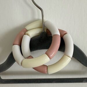 Chunky Pink and Cream Tube Bead Bracelets (2)